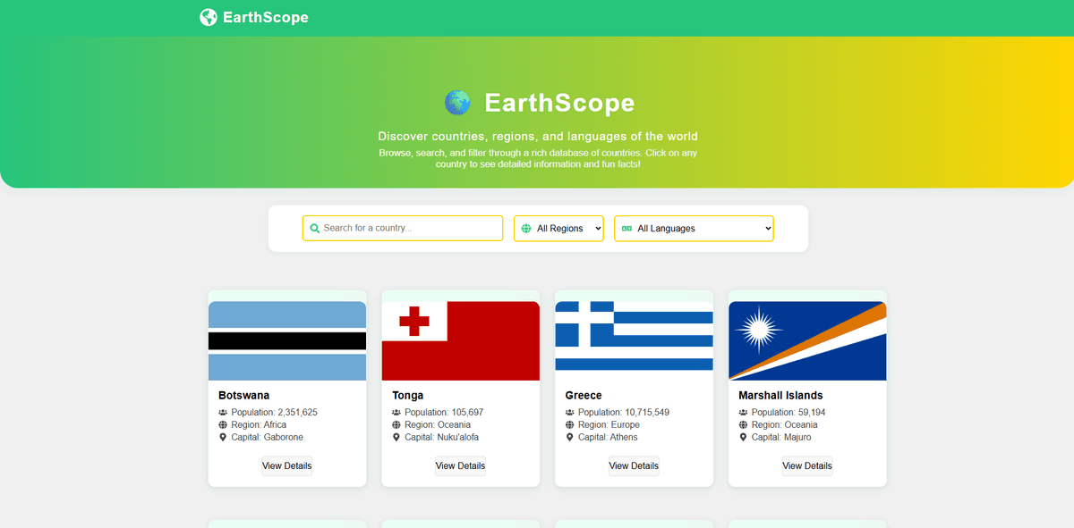 EarthScope -  Country Explorer Web App
